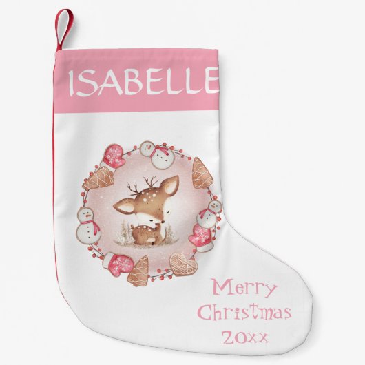 Meisjes Schattige Herten Roze Kerstkous Kleine Kerstsok (Voorkant)