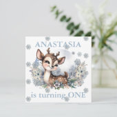 Meisjes Schattige Hertenbos Winter thema Verjaarda Kaart (Staand voorkant)