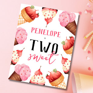 Meisjes Schattige Ice Cream 2e Verjaardagsfeestje Uitnodiging Briefkaart