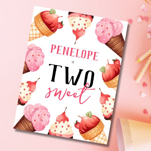 Meisjes Schattige Ice Cream 2e Verjaardagsfeestje Uitnodiging Briefkaart