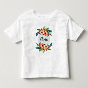 Meisjes Schattige Leuk Bloemen Waterverven en Naam Kinder Shirts