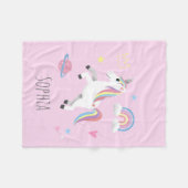Meisjes Schattige Magisch Roze Eenhoorn & Naam Kin Fleece Deken (Voorkant (Horizontaal))