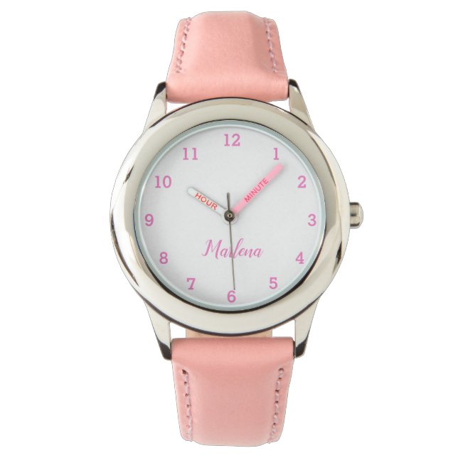 Meisjes Schattige Modern Roze Stijlvolle Aangepast Horloge (Voorkant)