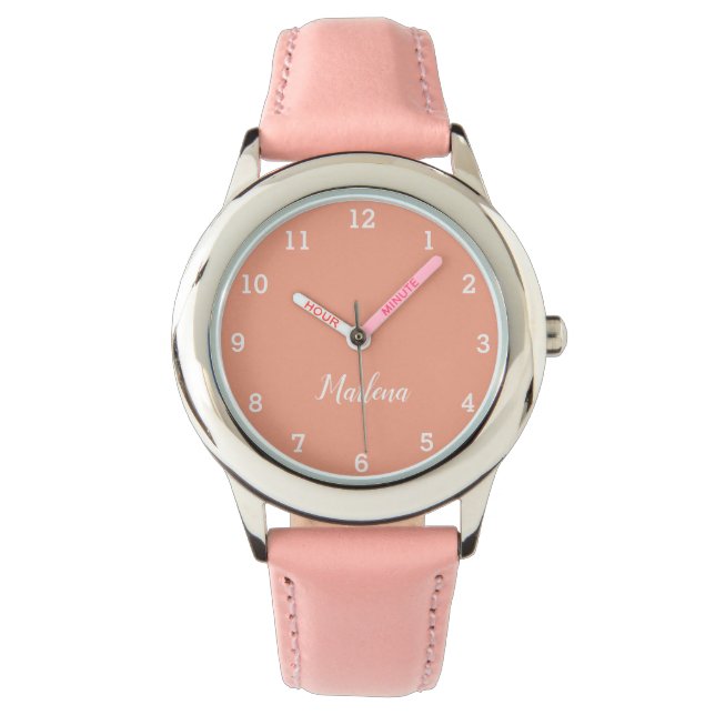 Meisjes Schattige Modern Roze Stijlvolle Aangepast Horloge (Voorkant)
