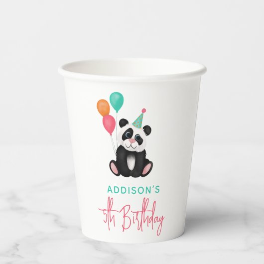 Meisjes Schattige Oerwoud Panda Beer 5e Verjaardag Papieren Bekers (Achterkant)