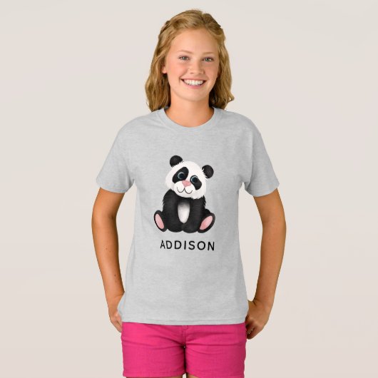 Meisjes Schattige Oerwoud Panda Beer T-shirt (Voorkant volledig)