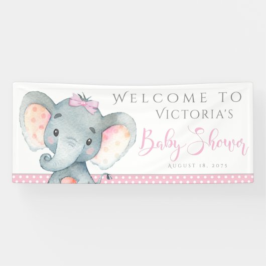 Meisjes Schattige Olifanten Baby shower Banners (Horizontaal)