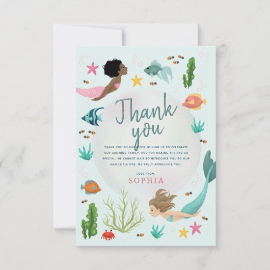Meisjes Schattige onder het Zee Zeemeermin Verjaar Bedankkaart (Voorkant)