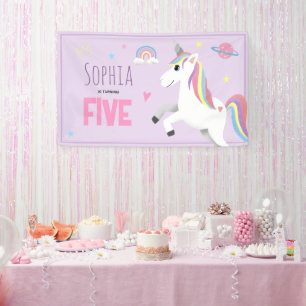 Meisjes Schattige Paarse Eenhoorn Kinder 5e Verjaa Spandoek