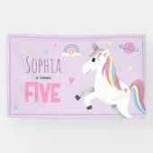 Meisjes Schattige Paarse Eenhoorn Kinder 5e Verjaa Spandoek (Horizontaal)
