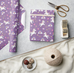 Meisjes Schattige Paarse Eenhoorn Pattern Kids Ver Cadeaupapier