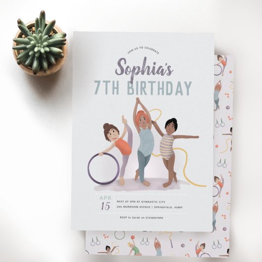 Meisjes Schattige Paarse Gymnastiek 7e Verjaardag Kaart