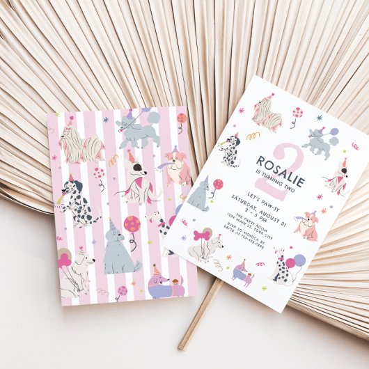 Meisjes Schattige Pastel Dog Let's Pawty Verjaarda Kaart