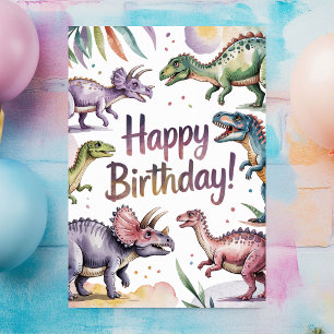Meisjes Schattige Persoonlijke Dinosaurus Verjaard Kaart