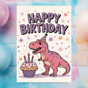 Meisjes Schattige Persoonlijke Dinosaurus Verjaard Kaart
