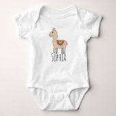 Meisjes Schattige Rainbow Llama Cartoon en Naam Romper (Voorkant)