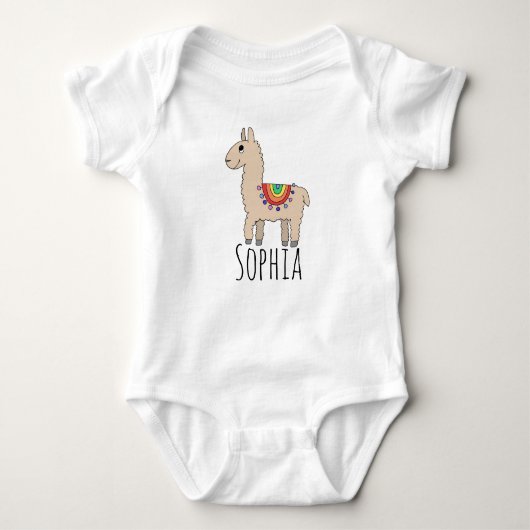 Meisjes Schattige Rainbow Llama Cartoon en Naam Romper (Voorkant)