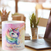 Meisjes Schattige Rainbow Unicorn Aangepaste naam Koffiemok