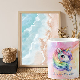 Meisjes Schattige Rainbow Unicorn Aangepaste naam Koffiemok