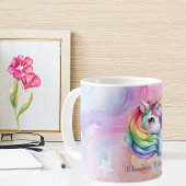 Meisjes Schattige Rainbow Unicorn Aangepaste naam Koffiemok