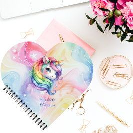 Meisjes Schattige Rainbow Unicorn Aangepaste naam Notitieboek