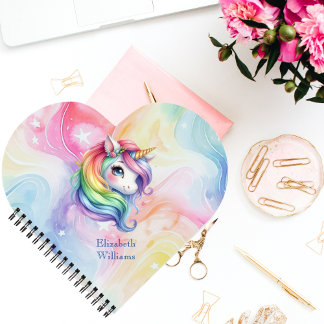 Meisjes Schattige Rainbow Unicorn Aangepaste naam Notitieboek
