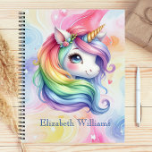 Meisjes Schattige Rainbow Unicorn Aangepaste naam Notitieboek