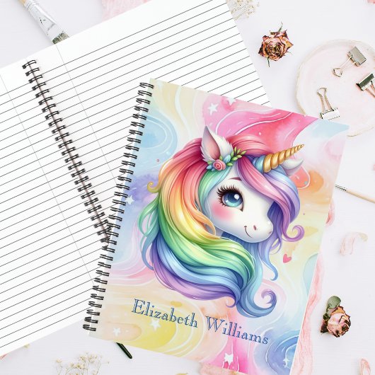 Meisjes Schattige Rainbow Unicorn Aangepaste naam Notitieboek