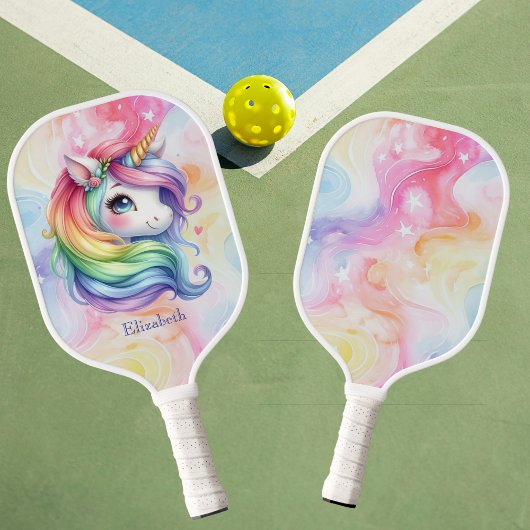 Meisjes Schattige Rainbow Unicorn Aangepaste naam Pickleball Paddle