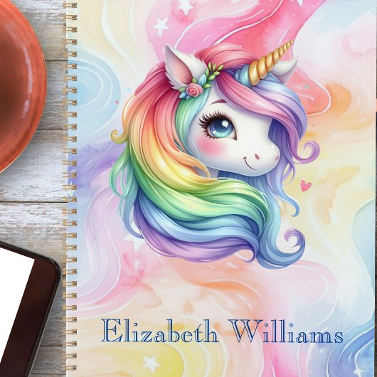 Meisjes Schattige Rainbow Unicorn Aangepaste naam Planner