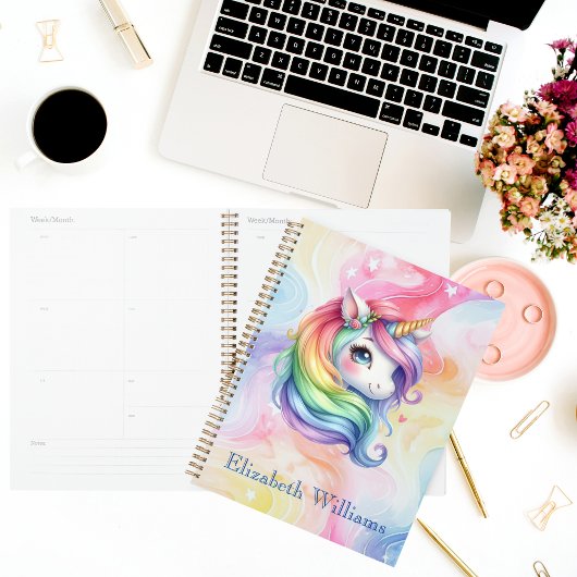Meisjes Schattige Rainbow Unicorn Aangepaste naam Planner