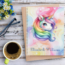 Meisjes Schattige Rainbow Unicorn Aangepaste naam Planner