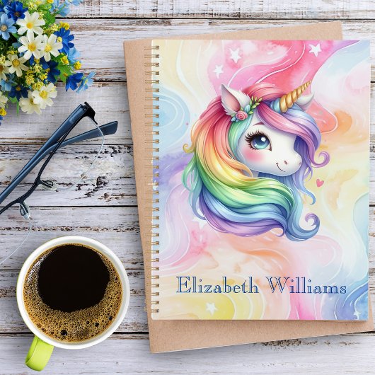 Meisjes Schattige Rainbow Unicorn Aangepaste naam Planner