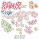 Meisjes Schattige Raw-Some Pink Dinosaurus Kinder Sticker (Voorkant)
