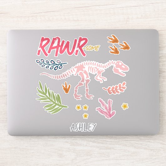 Meisjes Schattige Raw-Some Pink Dinosaurus Kinder Sticker (Computer)