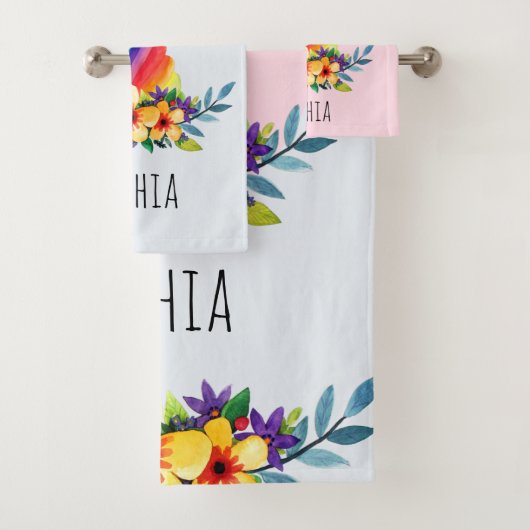 Meisjes Schattige Regenboog Eenhoorn Bloemen en Na Bad Handdoek (Insitu)