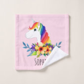 Meisjes Schattige Regenboog Eenhoorn Bloemen en Na Bad Handdoek (Wasdoekje)