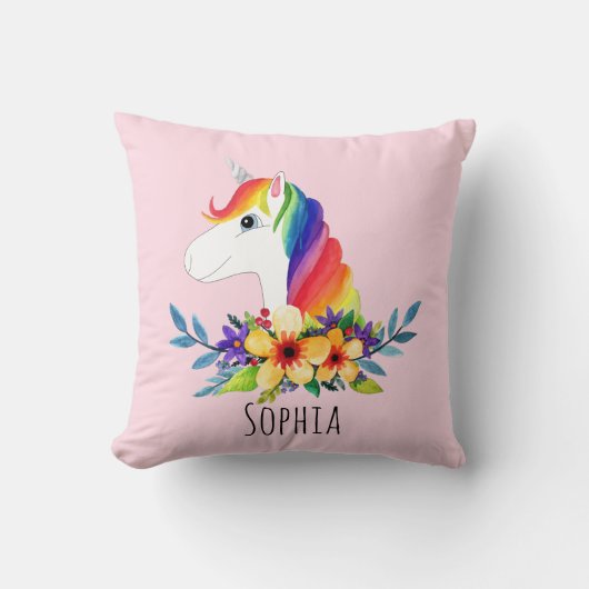 Meisjes Schattige Regenboog Eenhoorn en Naam Kinde Kussen (Voorkant)
