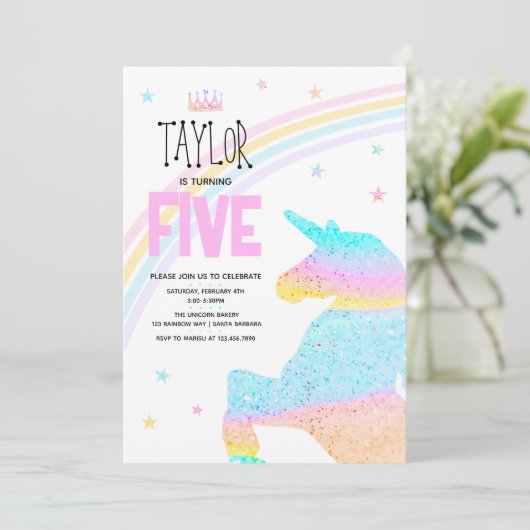 Meisjes Schattige Regenboog Eenhoorn Kinder 5e Ver Kaart (Staand voorkant)