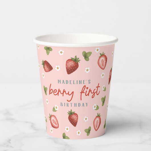 Meisjes Schattige Roze Berry eerste 1e verjaardag Papieren Bekers (Achterkant)
