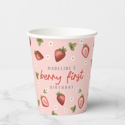 Meisjes Schattige Roze Berry eerste 1e verjaardag Papieren Bekers (Voorkant)
