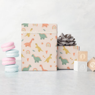 Meisjes Schattige Roze Bloemen Dinosaurus Kids Ver Cadeaupapier