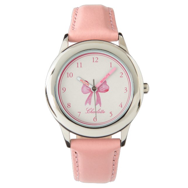 Meisjes Schattige Roze Bow Horloge (Voorkant)