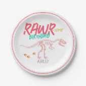 Meisjes Schattige Roze Dinosaurus Graaf Fossil Kid Papieren Bordje (Voorkant)