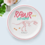 Meisjes Schattige Roze Dinosaurus Graaf Fossil Kid Papieren Bordje<br><div class="desc">Dit schattige en moderne meisje verjaardagspapier bord ontwerp is voorzien van een t-Rex dinosaurus skelet. De borden kunnen worden gepersonaliseerd met uw kinder naam - het perfecte roze en felle dinosaurusfossiel met een thema-servies!</div>