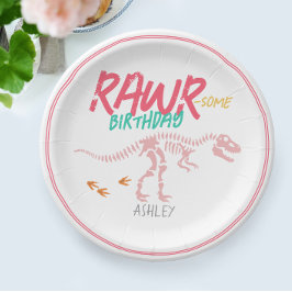 Meisjes Schattige Roze Dinosaurus Graaf Fossil Kid Papieren Bordje