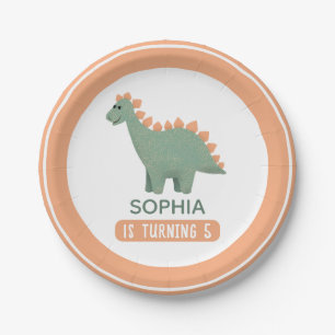 Meisjes Schattige Roze Dinosaurus Kids Verjaardag Papieren Bordje