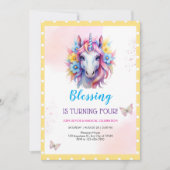 Meisjes Schattige Roze Eenhoorn Kinder 4e Verjaard Kaart (Voorkant)