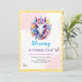 Meisjes Schattige Roze Eenhoorn Kinder 4e Verjaard Kaart (Staand voorkant)