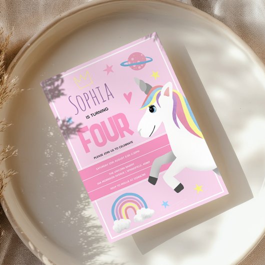 Meisjes Schattige Roze Eenhoorn Kinder 4e Verjaard Kaart